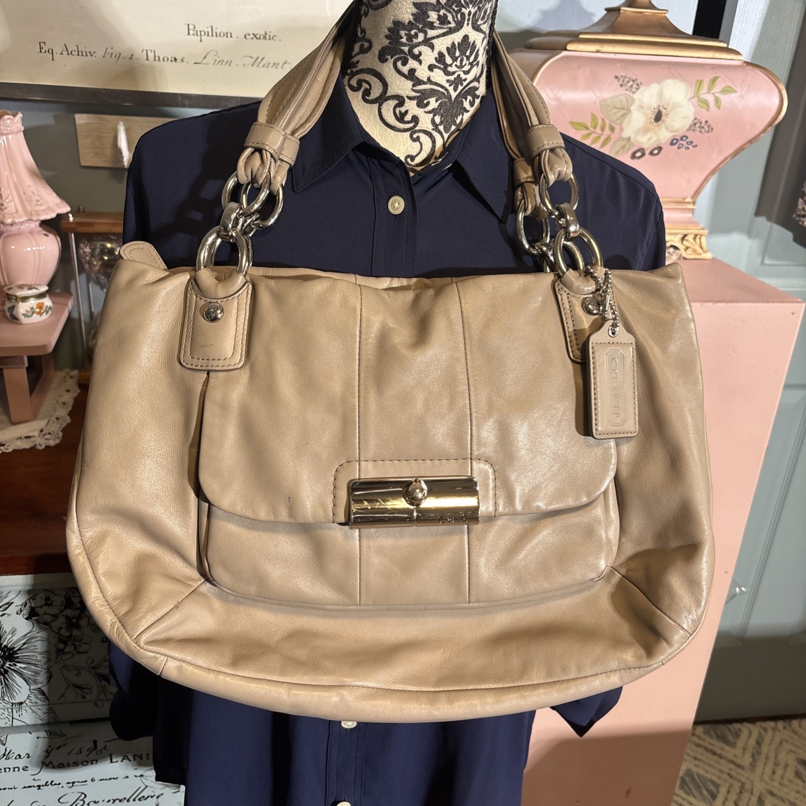 Coach Kristin Large Zip Mushroom Beige Satchel Tote Soft Leather Handbag #16814